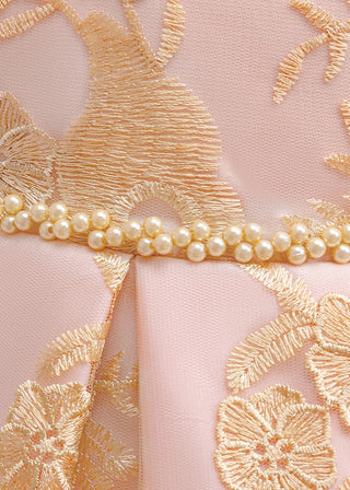 Girls Peach Embroidered Tulle Party Dress