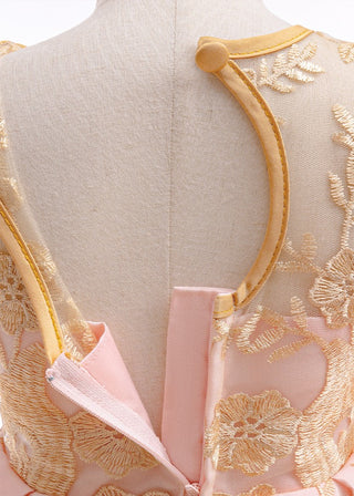 Girls Peach Embroidered Tulle Party Dress