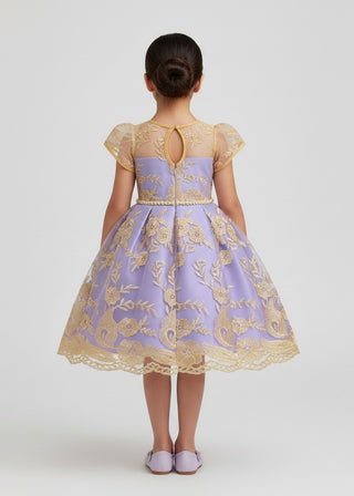 Girls Lavender Embroidered Tulle Party Dress