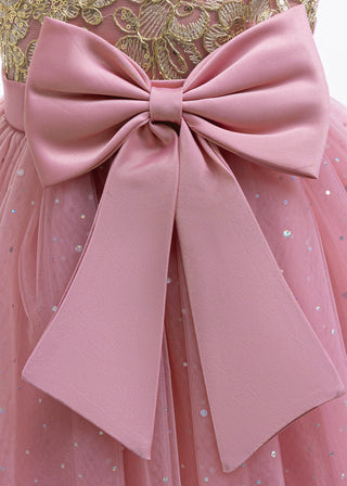 Girls Pink Glitter Tulle Bow Party Dress