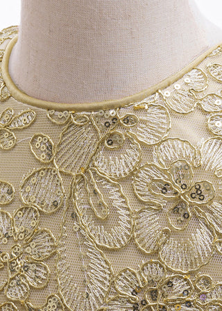 Girls Gold Glitter Tulle Bow Party Dress