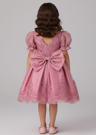 Girls Pink Embroidered Satin Party Dress