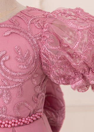 Girls Pink Embroidered Satin Party Dress