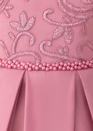 Girls Pink Embroidered Satin Party Dress
