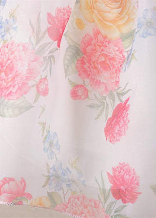 Girls Floral Organza Puff Sleeve Party Dress