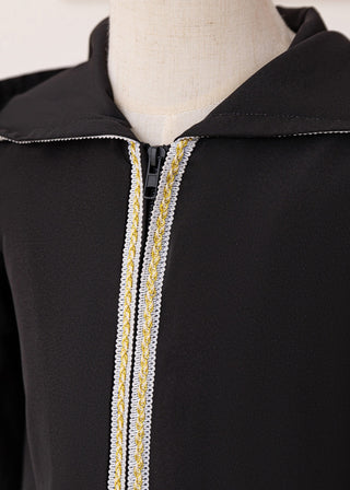 Girls Black Arabic Occasion Kaftan Dress Gold Trim