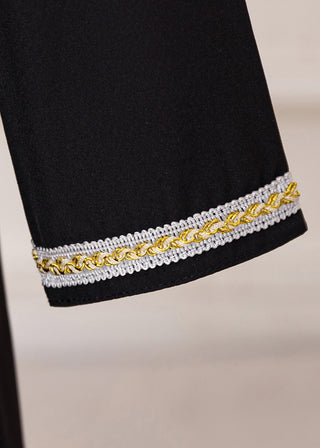 Girls Black Arabic Occasion Kaftan Dress Gold Trim