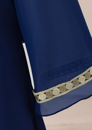 Girls Navy Arabic Embroidered Kaftan Occasion Dress