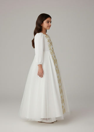 Girls White Gold Arabic Panel Occasion Maxi Dress