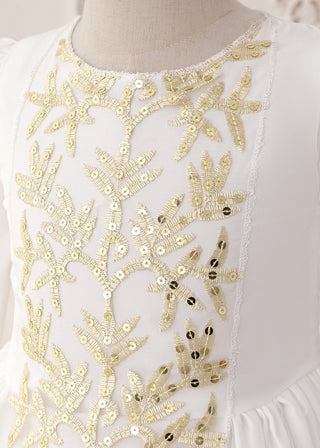Girls White Gold Arabic Panel Occasion Maxi Dress