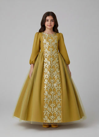 Girls White Gold Arabic Panel Occasion Maxi Dress