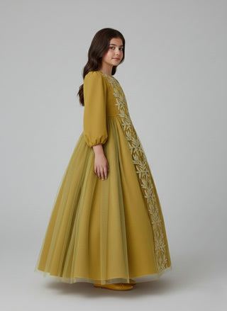 Girls White Gold Arabic Panel Occasion Maxi Dress