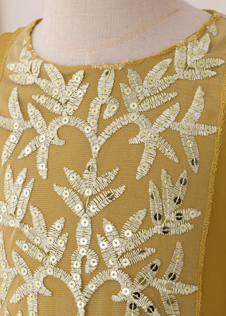 Girls White Gold Arabic Panel Occasion Maxi Dress
