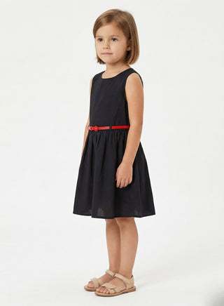 Girls  Sleeveless Summer Dress with Red Belt