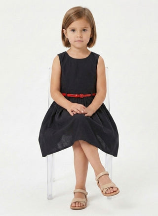 Girls  Sleeveless Summer Dress with Red Belt
