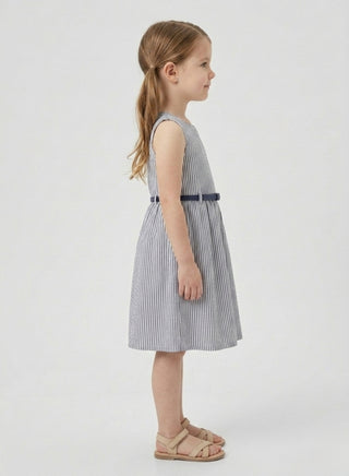 Girls Striped Sleeveless Casual Summer Dress Belt