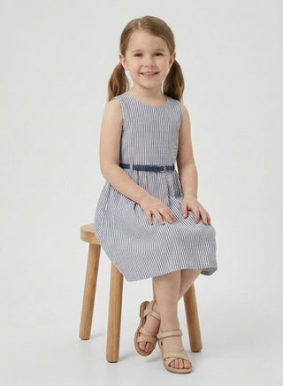 Girls Striped Sleeveless Casual Summer Dress Belt