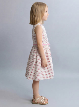 Girls White Polka Dot Sleeveless Dress Pink Belt