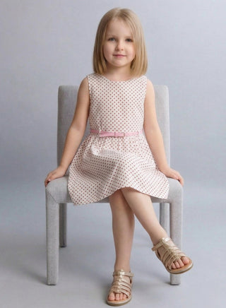 Girls White Polka Dot Sleeveless Dress Pink Belt