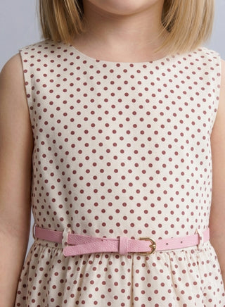 Girls White Polka Dot Sleeveless Dress Pink Belt