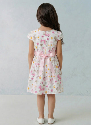 Girls Unicorn Print Short Sleeve Summer Dress Pink