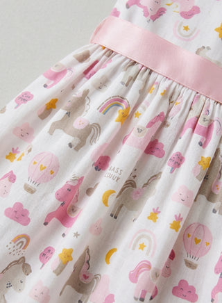 Girls Unicorn Print Short Sleeve Summer Dress Pink