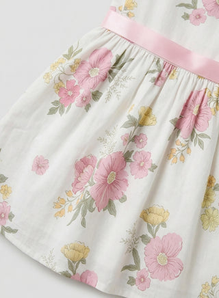 Girls Floral Print Summer Dress Pink Waistband