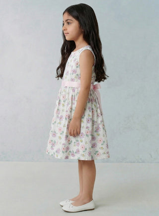 Girls Pastel Floral Sleeveless Summer Dress Pink Belt