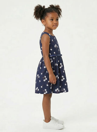 Girls Navy Floral Sleeveless Casual Summer Dress