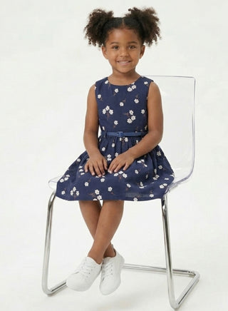 Girls Navy Floral Sleeveless Casual Summer Dress
