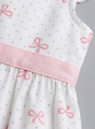 Girls White Pink Bow Print Summer Dress
