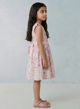 Girls Pink Floral Print Sleeveless Summer Dress