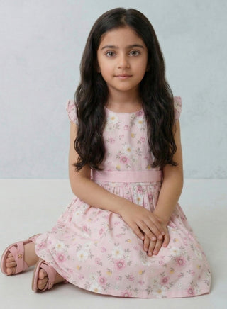 Girls Pink Floral Print Sleeveless Summer Dress
