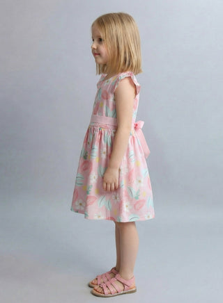Girls Pink Leaf Print Casual Summer Dress
