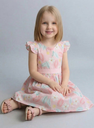 Girls Pink Leaf Print Casual Summer Dress