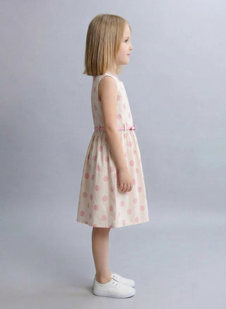 Girls Pink Polka Dot Belted Summer Dress