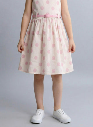 Girls Pink Polka Dot Belted Summer Dress