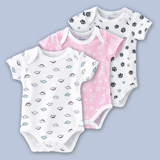 Babyqlo Printed Short Sleeve Onesies Pack of 3 - Pink White
