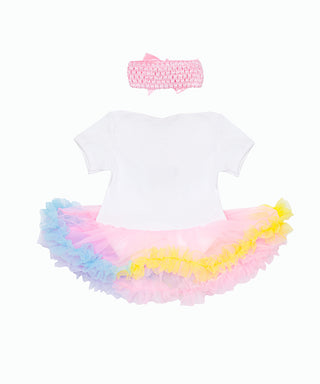 Frilled tutu dress with ice cream corsage and headband set for little girls
