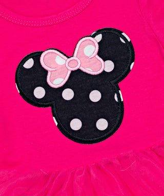 Rose pink tutu dress with mickey applique work and headband set for baby girls