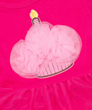 Rose pink tutu dress with cup cake corsage work and headband set for baby girls