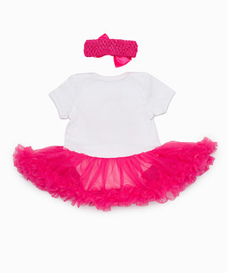 White tutu dress with cup cake corsage work and headband set for baby girls