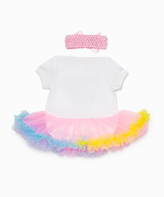 Mickey applique work frilled tutu dress with headband set for baby girls