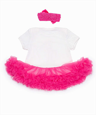 1st birthday applique  work frilled tutu dress with headband set for baby girls- white and rose pink