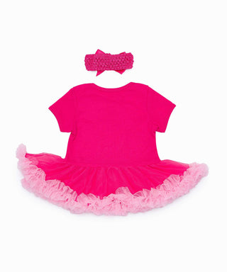 1st birthday applique  work frilled tutu dress with headband set for baby girls - Rose pink
