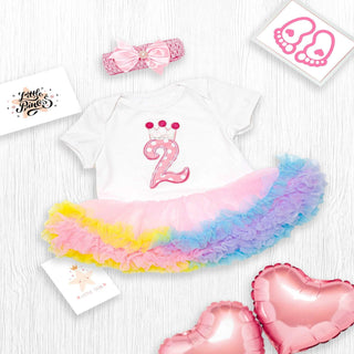 2nd birthday applique  work frilled tutu dress with headband set for baby girls