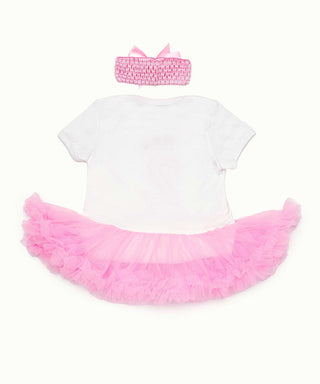 2nd birthday applique  work frilled tutu dress with headband set for baby girls -white and pink