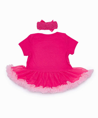 2nd birthday applique  work frilled tutu dress with headband set for baby girls -rose pink