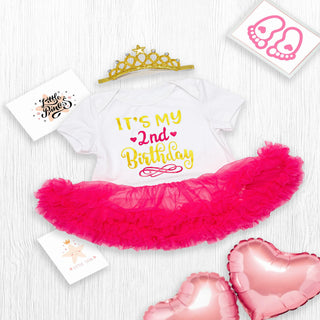 Its my 2nd birthday golden foil printed tutu dress with headband for baby girls