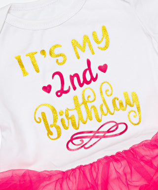 Its my 2nd birthday golden foil printed tutu dress with headband for baby girls